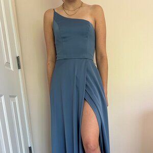 NEW Steel Blue One Shoulder Prom Dress